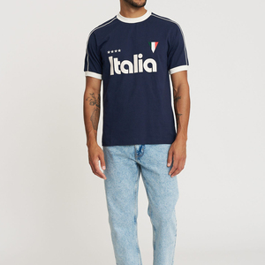 Camiseta Deportiva de Algodón con Estampado Italia 4 Estrellas Bordadas, Corte Regular, Fabricante de Ropa Personalizada, Camiseta Ringer para Fanáticos del Fútbol - Product Image 5