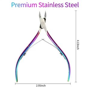 Pince à cuticules professionnelle en acier inoxydable coupe-cuticules outils de cuticules d'ongles extrêmement pointus avec couleur arc-en-ciel - Product Image 3