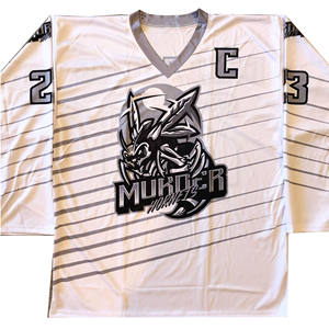 Maillot de hockey sur glace personnalisé OEM, design sur mesure, sublimation, nom/n°, manches longues, 100% polyester, col en V, pour adultes - Product Image 4