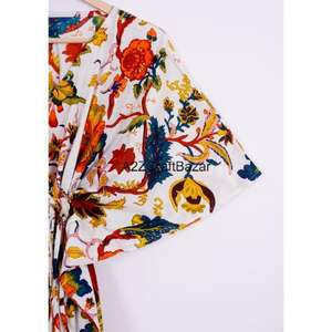 Robe Kaftan Indienne Noire en Coton à Motifs Floraux pour Femme, Longueur Midi, Cache-maillot de Plage, Ourlet Évasé à Pompons, Coupe Droite, Taille Naturelle, Été Automne - Product Image 4