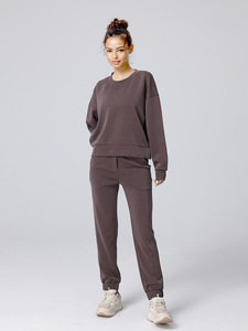 Conjunto Deportivo de Mujer, Camisa Holgada de Manga Larga con Cuello Redondo y Pantalones Anchos, Estilo Casual, Color Liso, Transpirable, de Spandex/Poliéster, para Otoño e Invierno - Product Image 6