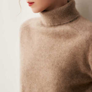 Suéter de cuello alto de lana de Cachemira de Mongolia para adultos tejido a mano cuello redondo transpirable tejido grueso al por mayor para mujeres - Product Image 3