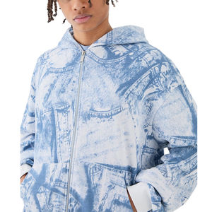 Conjunto de Sudadera con Capucha y Pantalones Cortos Deportivos para Hombre, de Tela Waffle Gruesa, Estampada, con Cierre y Corte Holgado, de Alta Calidad - Product Image 1