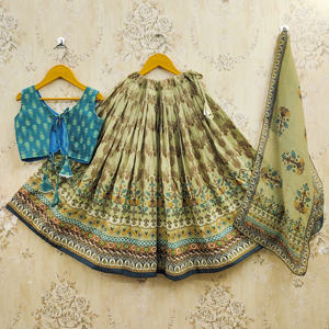 Shoryam Fashion Premium Pista Green Printed Polyester Floor-Length Kids Lehenga Choli Dupatta Girls |   Vêtements de fête traditionnels - Product Image 2