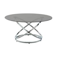 Table basse en verre ronde argentée moderne pour salon Table basse à base chromée à dessus transparent