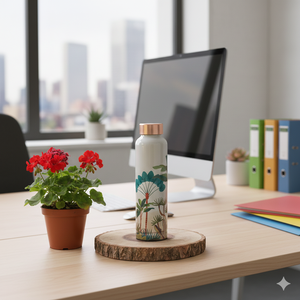 Premium Floral Printed Stainless <b>Steel</b> Insulated <b>Water</b> <b>Bottle</b> with Copper Finish Lid <b>Bottle</b> for Office Home Travel And Gifting - Product Image 3