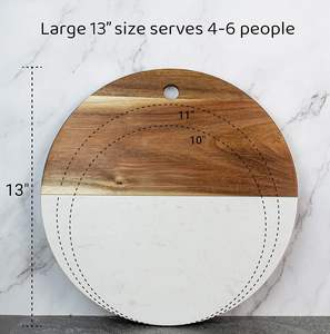Plateau rond en bois d'acacia naturel et marbre blanc pour servir le fromage et la viande - Product Image 4