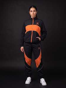 Ensemble coupe-vent noir et orange, veste et pantalon de survêtement en nylon avec logo personnalisé OEM, fabricant unisexe - Product Image 1
