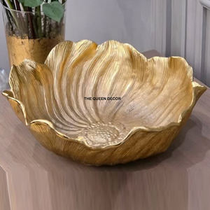 Bol de service décoratif en aluminium de style nouveau, intérieur en émail imprimé, plaqué or, texture unique, élégant - Product Image 4