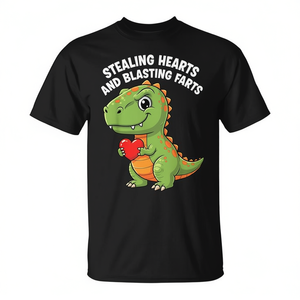 T-Shirt Promozionale per Bambini con Dinosauri T-Rex che Stiano 'Rubando Cuori e Scatavano Palle' - Product Image 2