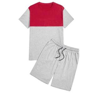 Ensembles de shorts pour hommes avec logo personnalisé t-shirts et shorts survêtement en coton tricoté style de la rue vêtements d'été contrastés ensembles pour hommes - Product Image 5