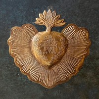 Ensemble de miroirs décoratifs muraux Cœur Doré, cadre orné style soleil éclatant, pièces d'art de décoration intérieure de style vintage, fond brique turquoise