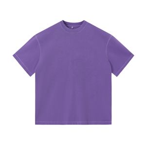 T-shirts pour hommes 100% coton, vintage, col rond, surdimensionnés, jersey côtelé, motif uni, marque privée, fil teint, sérigraphie - Product Image 3