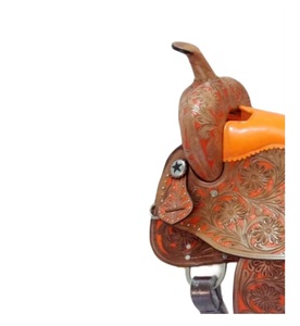 Ensemble de selle en cuir repoussé à la main indien Premium Orange Highlight Vente à chaud Western Professional Riders Matching Tack Vente en gros - Product Image 2