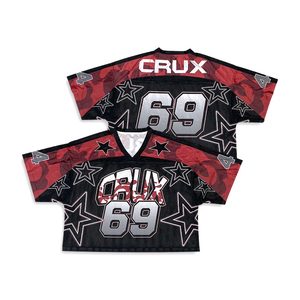 Vêtements de sport en jersey respirant à col en V, coupe ample et courte, personnalisés en gros, pour le football américain, le basketball, streetwear, grandes tailles, sublimation - Product Image 1