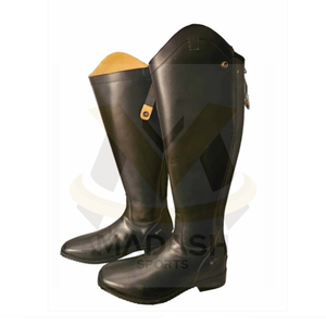 รองเท้าขี่หนังสีดำสูงที่ทำด้วยมือมาพร้อมกับซิปด้านหลังและน่องเสริมเพื่อการแสดงที่สง่างาม - Product Image 1