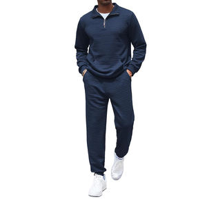 Conjunto Deportivo Formal Transpirable de Felpa para Hombre con Cierre de Cremallera de un Cuarto, Logotipo Personalizado, Traje de Jogging Sólido, Colores Personalizados, Venta al por Mayor - Product Image 1