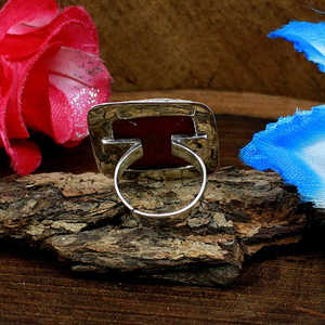 Anillo bohemio de plata de ley 92,5 al por mayor hecho a mano con esponja natural coral piedra preciosa en forma de marquesa corte suave para regalos - Product Image 6