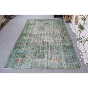 Tapis en Laine Vintage 6X9.2 pieds Vert Beige Classique Rectangulaire Patchwork Abstrait Motif Peluche Pile Hauteur Latex Fait Polyester - Product Image 1