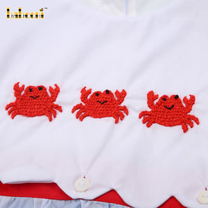 Romper de Bebé con Diseño de Cangrejo Tejido a Crochet, 100% Algodón, Cierre con Botones, Otoño-BB3051, Babeeni, Blanco y Azul a Cuadros, No Tóxico - Product Image 6