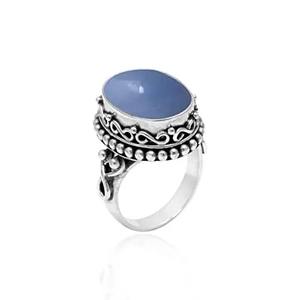 Cadeau tendance en gros Bague de bijoux fins faite à la main pour filles et dames Bague en argent sterling 925 massif avec pierre précieuse angélite naturelle - Product Image 1