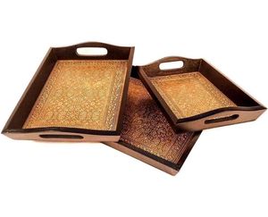 Plateau de service en bois de manguier écologique fait à la main imprimé de fleurs exclusives pour la maison hôtel restaurant plateau de service en bois naturel - Product Image 3