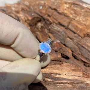 Handmade Rainbow Moonstone Ring 925 Sterling Silver Crystal June Birthstone Unique Statement Jewelry <b>Gift</b> For Women Men - Product Image 2