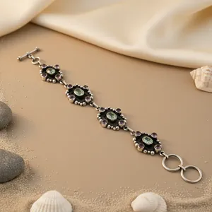 "Sapphire Charm <b>Bracelet</b> for Women with <b>Freshwater</b> <b>Pearl</b> and Gold Plating" - Product Image 1