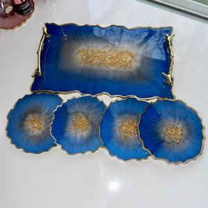 <b>Cheap</b> Price Resin Tray with Coasters Polished Handmade Model SH-RT-18 Serving <b>Set</b> for Tea Coffee Snacks by M/S SHAAD HANDICRAFTS - Product Image 3