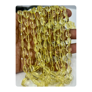 Cuentas de forma ovalada facetadas de cuarzo limón natural AAA tamaño 8x10mm aprox. Cuentas de hilo de 14 pulgadas para hacer joyas - Product Image 1