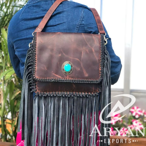 ใหม่สไตล์ตะวันตกHandcraftedของแท้CowhideหนังFringeกระเป๋าCrossbodyส่วนบุคคลBohoกระเป๋าถือหนังสลิงกระเป๋า - Product Image 1