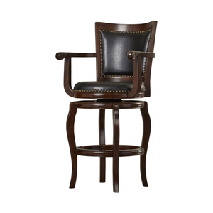 Tabouret de bar pivotant classique avec accoudoirs, cadre en bois massif, coussin en cuir PU, chaise de comptoir vintage pour la maison et le restaurant - Product Image 2