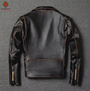 Blouson aviateur en cuir pour homme, coupe ajustée, uni, hiver, col mandarin, fermeture éclair |   Noir - Product Image 6