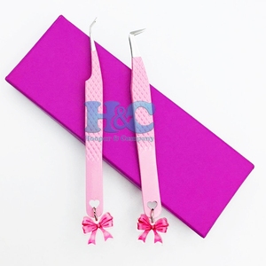 Pince à épiler breloque professionnelle pointe pointue arc Extension de cils pince à épiler Volume vison rose charme durable pince à cils Logo quantité minimale de commande - Product Image 6
