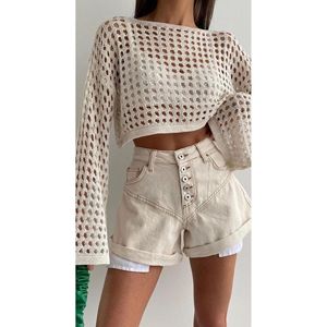 Blusa Crop da donna con foro in crema - Product Image 2