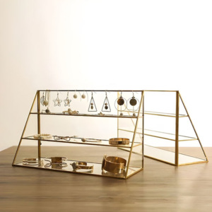 Boîte de rangement de bijoux personnalisable en verre avec cadre en métal or rose de luxe moderne pour les femmes avec stockage d'affichage élégant - Product Image 5