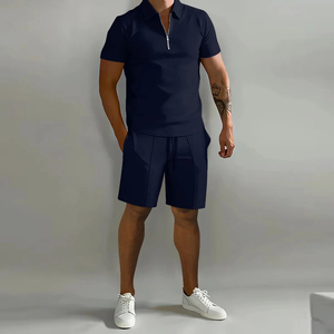 Verano nuevo estilo hombres moda tendencia Fitness deportes sueltos manga corta pantalones cortos traje hombres Casual Color sólido POLO camisa - Product Image 5
