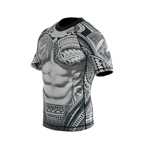 Mens MMA Rash Guard Half Sleeve O-Neck Sublimation <b>Compression</b> <b>Shirt</b> Quick Dry Breathable UPF50+ OEM Supplier - Product Image 4