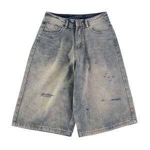 Custom 100% Cotton Zipper Loose Sun Fade Short <b>Jeans</b> Streetwear Baggy Shorts <b>Jeans</b> Short Denim Pants Shorts for <b>Men</b> Comfortable - Product Image 1