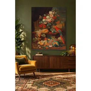 Impression sur toile de nature morte avec perroquet Fida, fruits et fleurs - Product Image 3