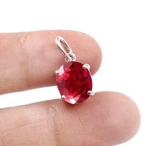 <b>Ruby</b> Oval Cut Gemstone 925 Silver Gold Plated Handmade Classic Women's Claw Setting Pendant Pigeon Red Charm for Engagement - Product Image 2