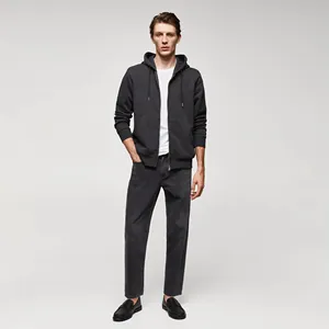 Men's Dark Gray Hooded Zip-Up Sweatshirt Regular Fit Solid <b>Colour</b> Casual Fleece Hoodie With Front Pocket Autumn Wear 2027 - Product Image 3