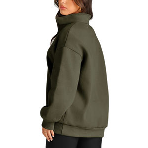 Sweat à capuche sport personnalisé avec logo, nouveau modèle zippé semi-ouvert, manches longues, poche, coupe oversize, décontracté, pour femmes - Product Image 3