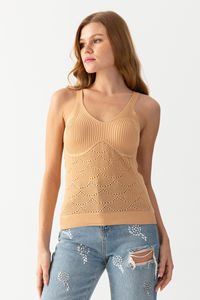 Halter Collar Trou Tricots Athlète Femme Athlète Sangle Tricots Athlète Élégant et Élégant - Product Image 4