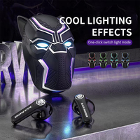 Earbud TWS hitam klasik, untuk Bluetooth 5.3 kontrol sentuh keren pencahayaan Marvel earphone nirkabel untuk olahraga musik bermain game