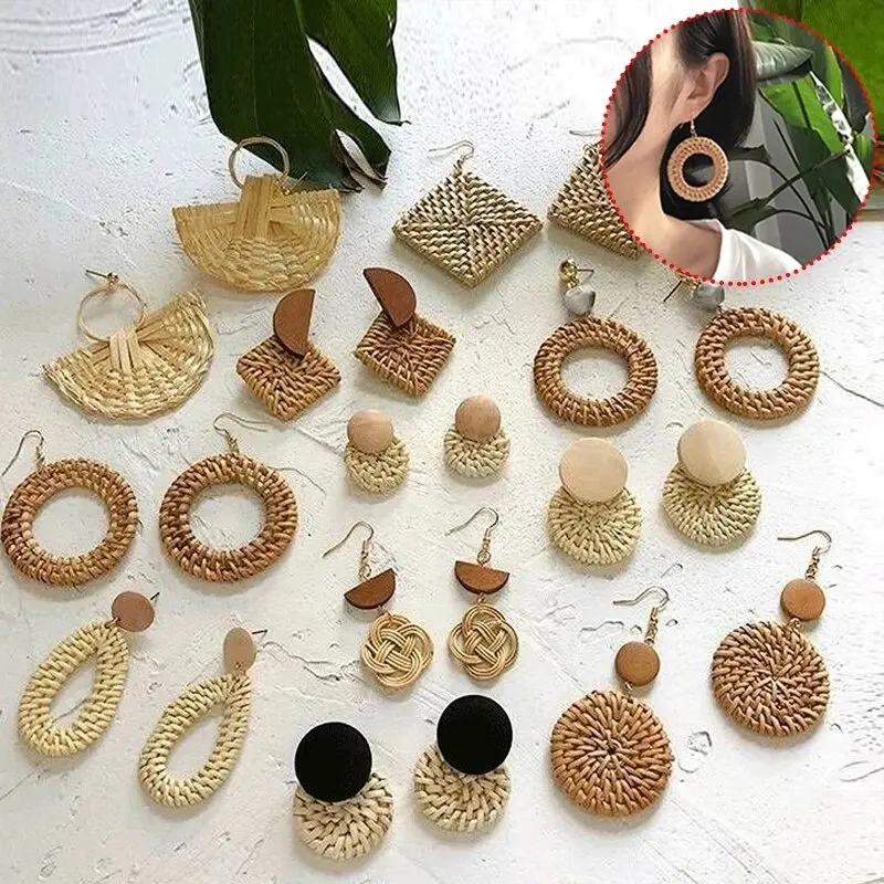 FOTO STUDIO ZUBEHÖR Ohrringe Frauen Rattan Bohemian niedlichen feinen Reifen Modeschmuck Geschenkset neue Produktideen umwelt freundlich