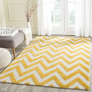 Tapis moderne de luxe de qualité supérieure à poils longs mélange de laine tufté à la main conception en zigzag jaune blanc pour la décoration de la salle de jeux du sol de la maison - Product Image 2
