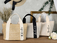 Sac fourre-tout en raphia tressé à la main, personnalisable avec nom imprimé, léger, idéal pour la plage estivale, cadeau pour demoiselle d'honneur, fête, vacances, shopping