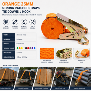 Correas de Amarre Resistentes de 25 mm con Gancho en J, Amarres Efectivos para Carga, Cinturón de Poliéster, Material de Acero y PP para Transporte - Product Image 3