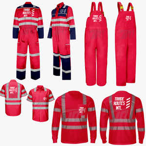 Customized Reflective <b>Waterproof</b> 100% Premium <b>Overall</b> Set OEM Factory Price Professional Polyester Shirt Crew Safety Clothing - Product Image 1